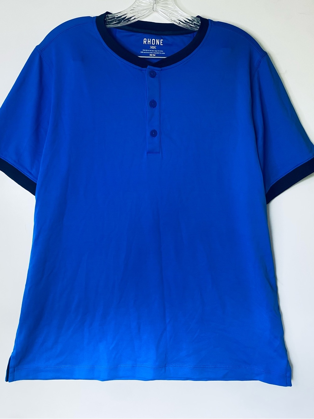 Rhone Delta Pique Cotton Henley Shirt Men’s Medium Cobalt Blue Short Sleeve